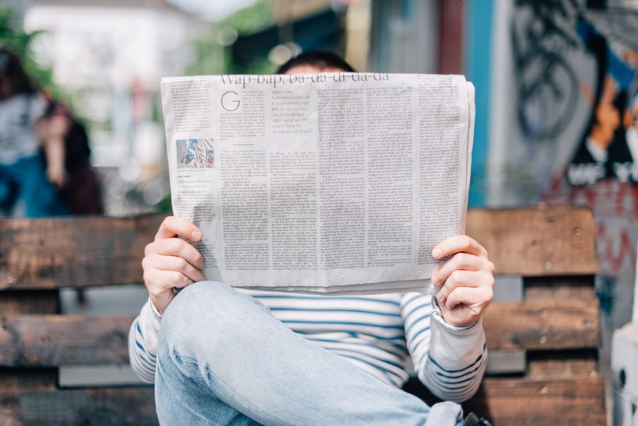 Journalist reading a newspaper