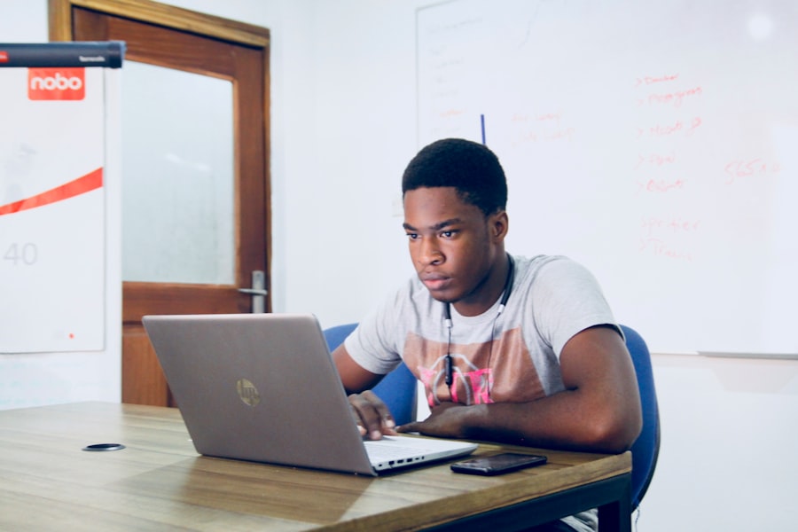 Researcher working on a laptop